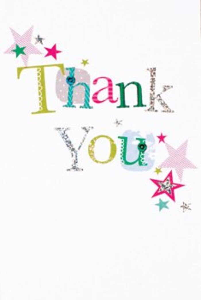 The thoughtful arrangement of letters on this thank you card exudes a quietly exuberant charm, capturing the lively yet refined character of Kensal Green. Every letter in the phrase 'Thank You' claims its own identity-some lighthearted, with whimsical polka dots and lively flourishes, others graceful and artfully curved, lending a musical rhythm to the design. Stars sprinkled in vibrant pinks, deep turquoise, and glimmering silver cluster gently beside the message, as if bestowing an extra dose of cheer rooted in local gatherings at the heart of Chamberlayne Road. The backdrop, a flawless white, offers a sense of calm sophistication, allowing each colourful, playful note to take centre stage without overwhelming the eye. There's a balanced energy here-neither overly formal nor casual-making the gesture universally inviting. Imagining this card accompanying one of our signature bouquets, perhaps delivered to a friend's home near Kensal Green Cemetery or tucked beside fresh blooms after a stroll along College Road, it feels like a heartfelt tribute, as uplifting in spirit as a neighbour's smile and as memorable as a moment of authentic gratitude.