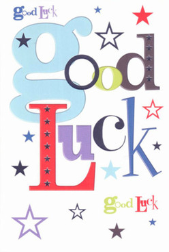 This good luck card, much like a bespoke arrangement from the local Kensal Green florists, radiates a confident yet playful personality. Its bold typography combines a striking baby-blue 'g' with vivid reds and deep purples, each letter carefully curated as if selected at the weekend Queen's Park Market. The white background serves as a fresh canvas, adorned with stars of every shade-inky indigos, sky blues, gentle lavenders, each sparkling as if plucked from a childhood wish on a clear Kensal dusk. The balance of lively fonts and harmonious colour evokes feelings of anticipation, encouragement, and the sparkling potential that every milestone brings. Whether you're tucking this card beside a fresh bouquet for a friend heading off to university or offering your support to a neighbour taking on a new role, its smooth, luxurious surface and energetic design create a tangible sense of joy. Imagining the recipient holding this little piece of Kensal Green's warmth and vibrant artistry, there is no doubt that luck truly feels within reach-the card's message a beacon of confidence and community spirit.